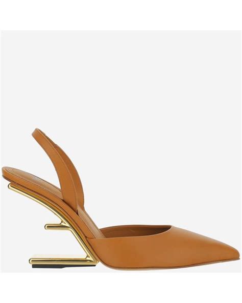 fendi brown leather slingback|Fendi slingback heels.